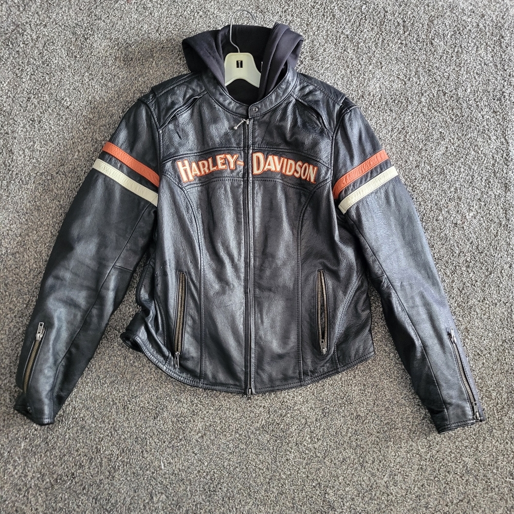 Harley-Davidson Black Leather Jacket with Racing Stripes